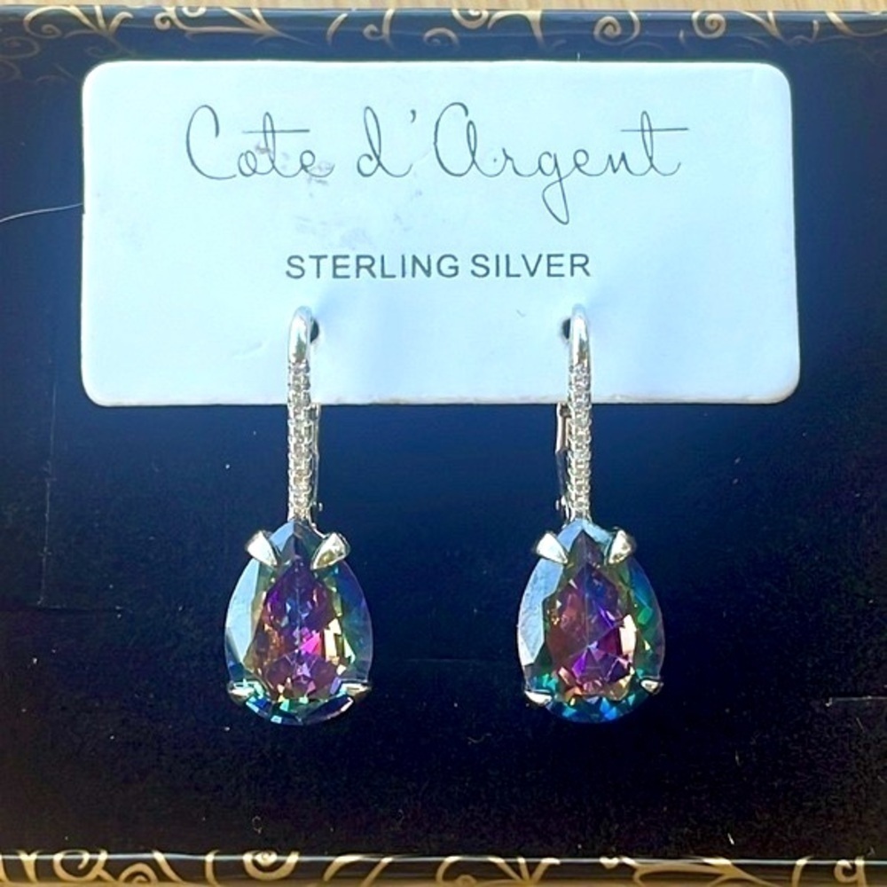 Brand New Cote D'argent Sterling Silver Mystic Topaz Teardrop Gemstone Earrings